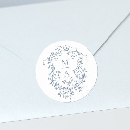 Pegatina Redonda Monogramos de Escudo floral Blue Elegal
