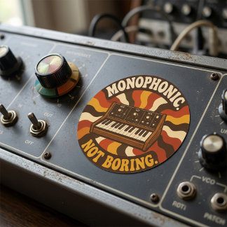 Pegatina Redonda Monophonic, Not Boring – Lustiger Synth Nerd