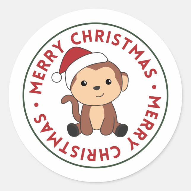 Pegatina Redonda Monos Navidades Nieve Animales de Invierno Clase d (Anverso)