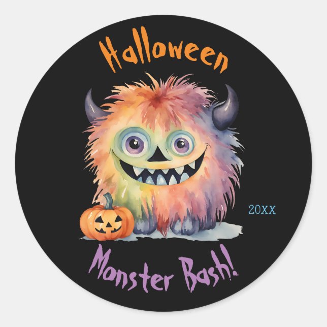 Pegatina Redonda Monster Bash Halloween Party (Anverso)