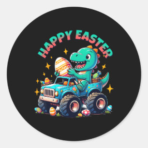 Pegatina Redonda Monster Camión Dinosaurios Niños Gráfico de Pascua