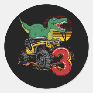 Pegatina Redonda Monster Camiones Dinosaur T-Rex 3er cumpleaños Niñ