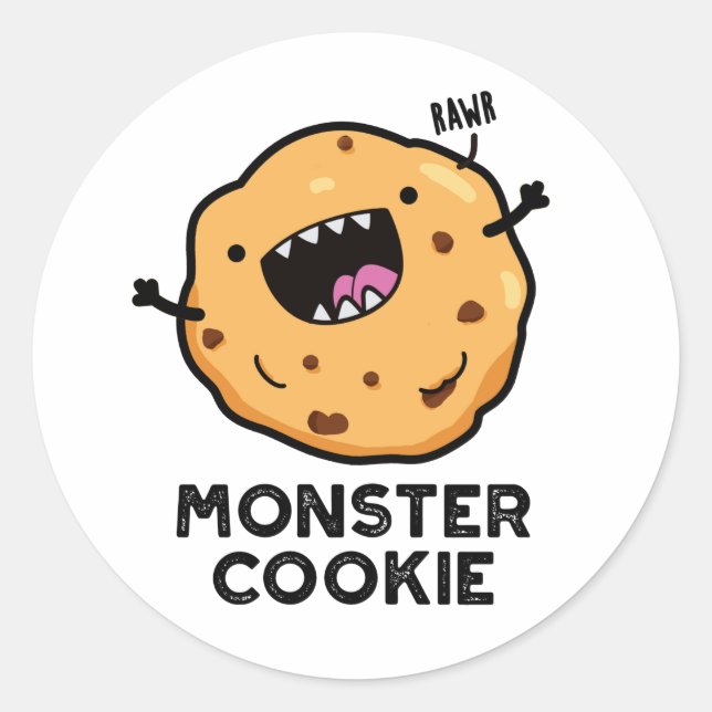 Pegatina Redonda Monster Cookie Funny Food Pun (Anverso)