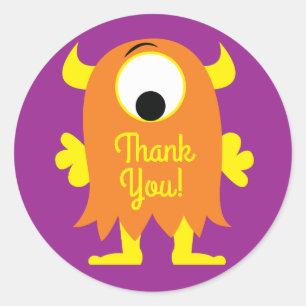 Pegatina Redonda Monster Cute Gracioso Niños Tema Fiesta de cumplea