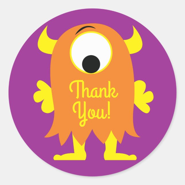 Pegatina Redonda Monster Cute Gracioso Niños Tema Fiesta de cumplea (Anverso)