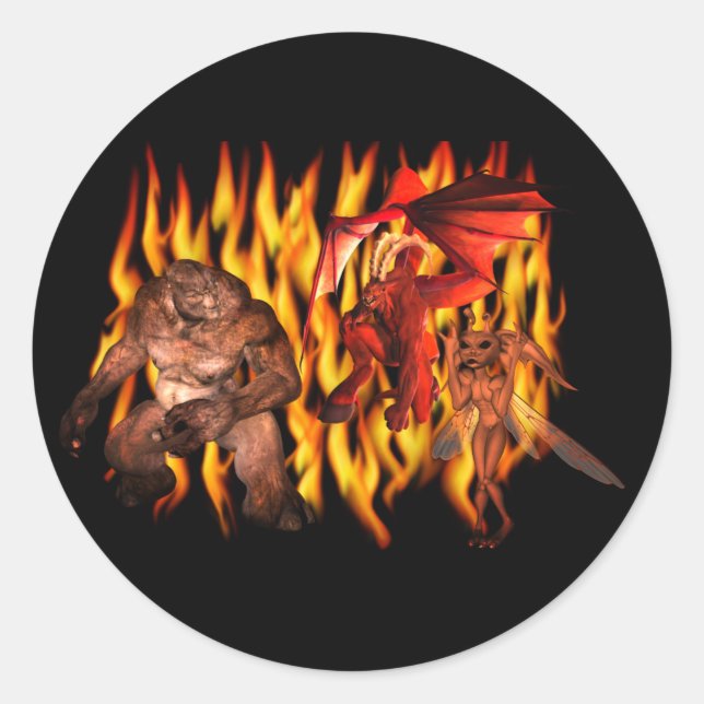 Pegatina Redonda Monster Demon Goblin llama a Halloween (Anverso)