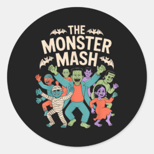 Pegatina Redonda Monster Mash Halloween Dance Fiesta Cute Retro