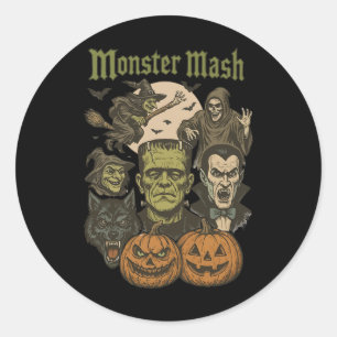 Pegatina Redonda Monster Mash Retro Halloween Funny Monster Spooki