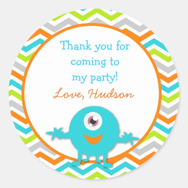 Pegatina Redonda Monster Pegatinas de Cumpleaños (Anverso)