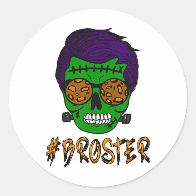 Pegatina Redonda Monster Skull Broster Brother Halloween Mateo F (Anverso)
