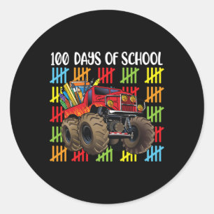 Pegatina Redonda Monster Truck 100° Día de Niños Escolares