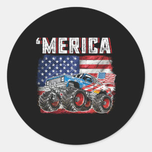 Pegatina Redonda Monster Truck Bandera Eeuu Merica Hombres Niños 4 