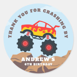 Pegatina Redonda Monster Truck Boy Birthday Party