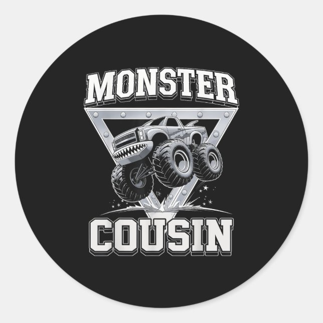 Pegatina Redonda Monster Truck Cousin Fathers Day Monster Truck Are (Anverso)