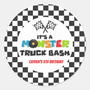 Pegatina Redonda Monster Truck cumpleaños