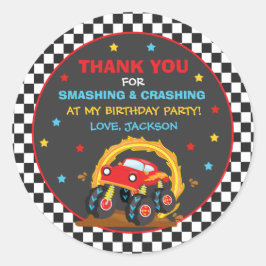 Pegatina Redonda Monster Truck Rally Cumpleaños Party Decor Favor
