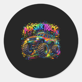 Pegatina Redonda Monster truck retro colorful graffiti toddlers