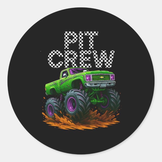 Pegatina Redonda Monster Truck T Crew Family Matching Birthday Part (Anverso)