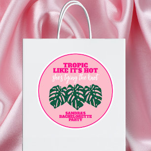 Pegatina Redonda Monstera Bachelorette, Purpurina rosa tropical