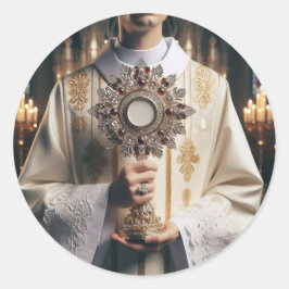 Pegatina Redonda Monstruancia con las manos de un Padre