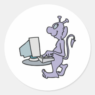 Pegatina Redonda monstruo alienígena de computadora morada tonto