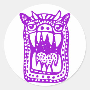 Pegatina Redonda Monstruo asustado - Púrpura