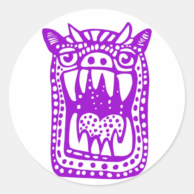 Pegatina Redonda Monstruo asustado - Púrpura (Anverso)