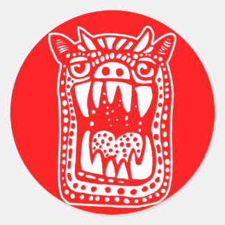 Pegatina Redonda Monstruo asustado - Rojo