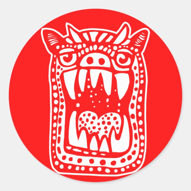Pegatina Redonda Monstruo asustado - Rojo (Anverso)