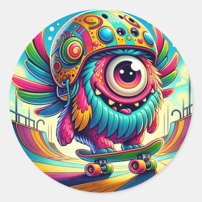 Pegatina Redonda Monstruo colorido (Anverso)