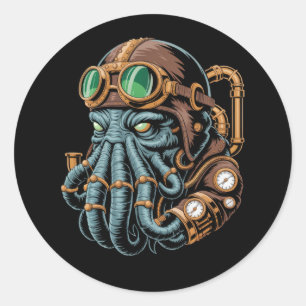 Pegatina Redonda monstruo Cthulhu steampunk