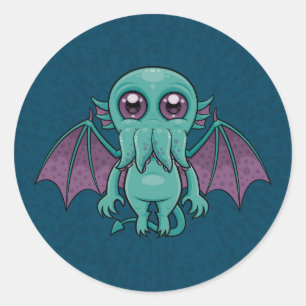 Pegatina Redonda Monstruo de Cthulhu, niño pequeño