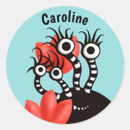 Pegatina Redonda Monstruo De Cuadros Ojos Abstracto Nombre De Tulip