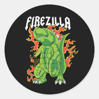 Pegatina Redonda Monstruo De Fuego Y Verde De Firezilla