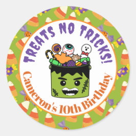 Pegatina Redonda Monstruo de la fiesta de Halloween de niños de maí
