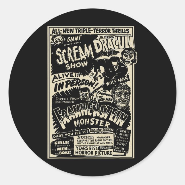 Pegatina Redonda Monstruo de la película de terror Mummy Dracula We (Anverso)