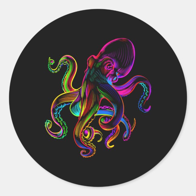 Pegatina Redonda Monstruo del Mar de Octopus Cracoas Jellyfishes Se (Anverso)