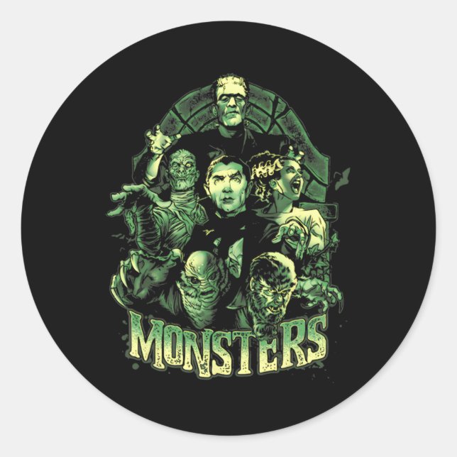Pegatina Redonda Monstruo divertidísimo Mash Frankenstein Horror Mo (Anverso)