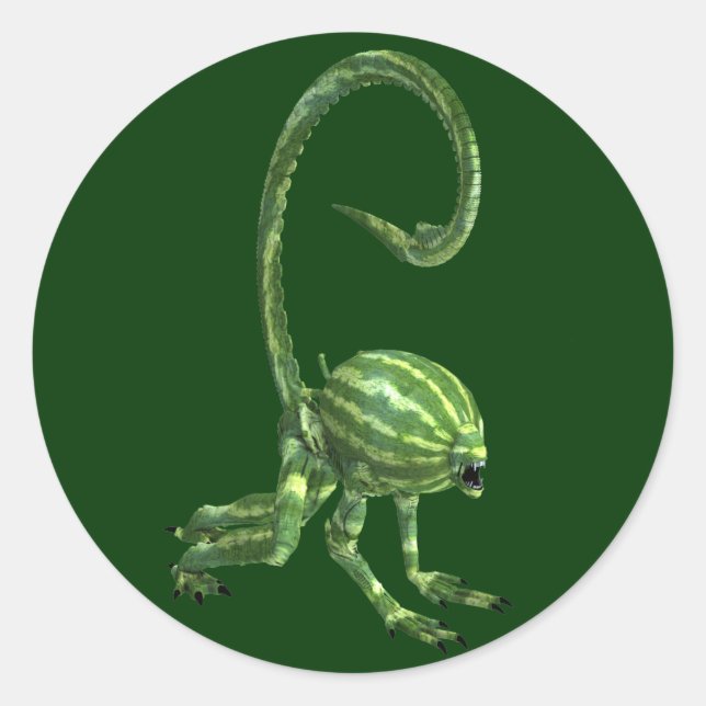 Pegatina Redonda Monstruo divertido de la sandía verde (Anverso)