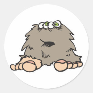 Pegatina Redonda monstruo divertido y peludo de Bigfoot