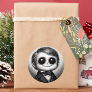 Pegatina Redonda Monstruo espantoso horror Ilustracion antiguo