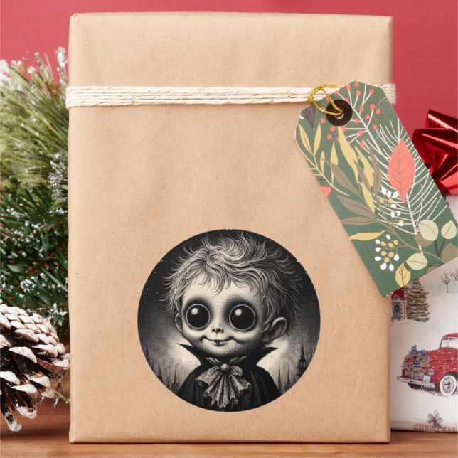 Pegatina Redonda Monstruo espantoso horror Ilustracion antiguo (Vacaciones)