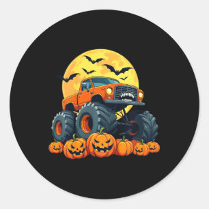 Pegatina Redonda Monstruo infantil Camión Calabaza Halloween Jack O