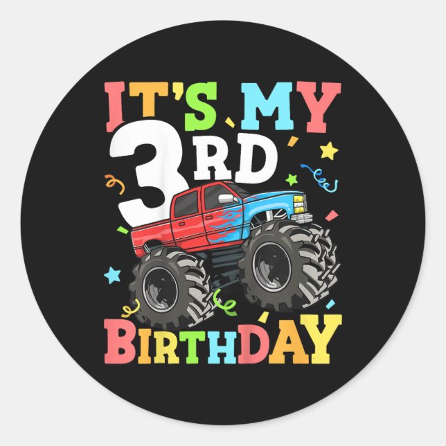 Pegatina Redonda Monstruo infantil es mi tercer cumpleaños 3 tres (Anverso)