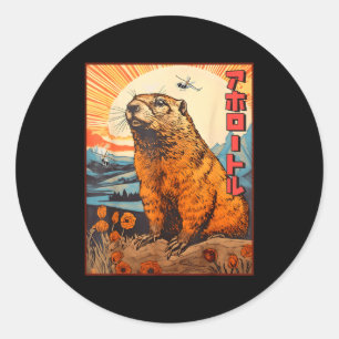 Pegatina Redonda Monstruo Kaiju Marmota Anime Vintage Manga Retro