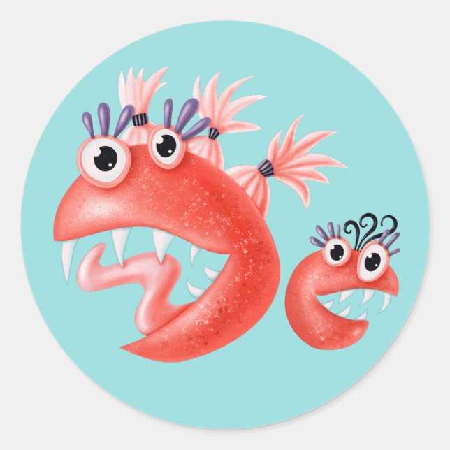 Pegatina Redonda Monstruo loco niños graciosos (Anverso)