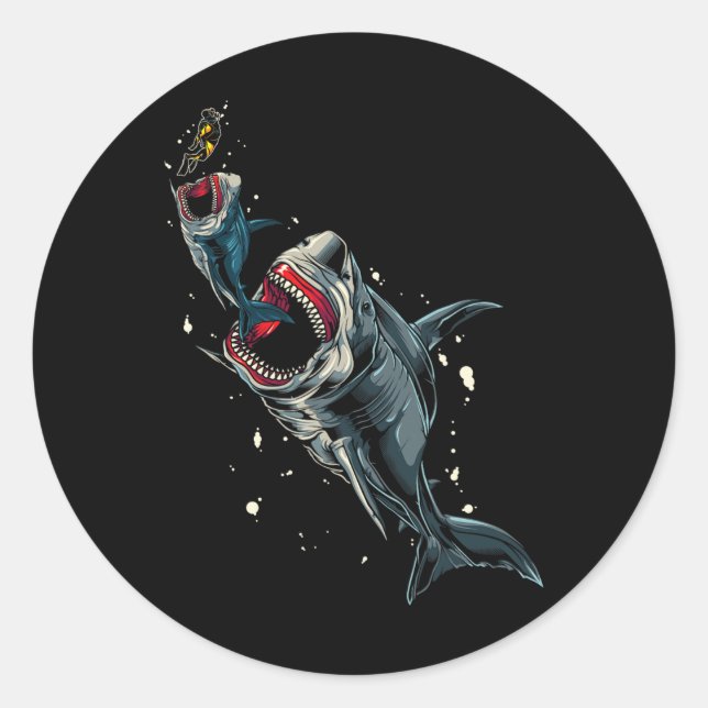 Pegatina Redonda Monstruo oceánico cazando Megalodon Scuby Diver Gi (Anverso)