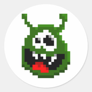 Pegatina Redonda Monstruo verde - Arte de píxeles