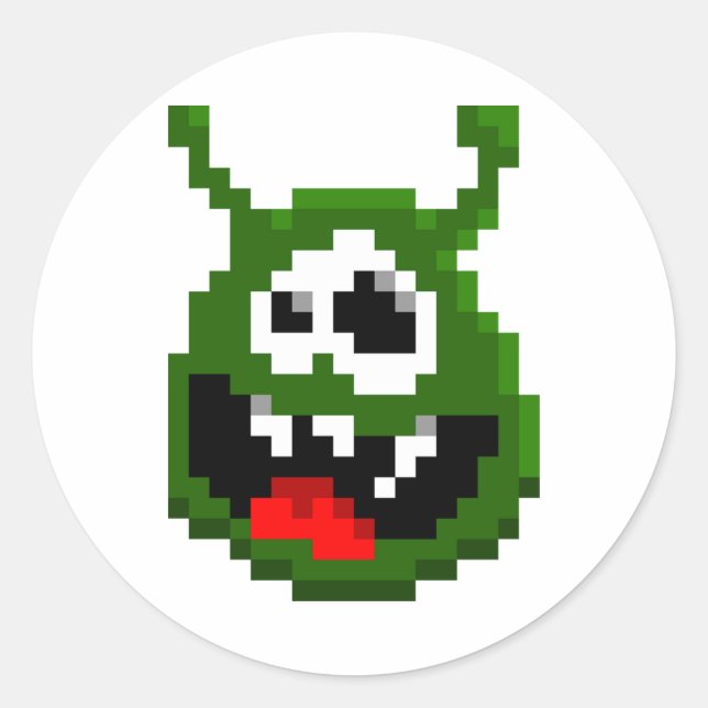 Pegatina Redonda Monstruo verde - Arte de píxeles (Anverso)