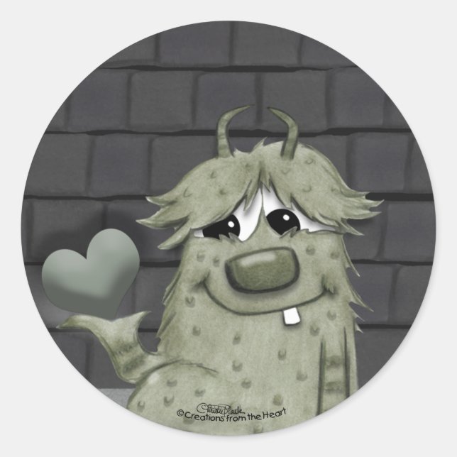 Pegatina Redonda Monstruo verde difuso con corazón (Anverso)
